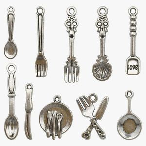 94pcs Fork Knife Spoon Pan Tableware Charms Beads for Jewelry Making